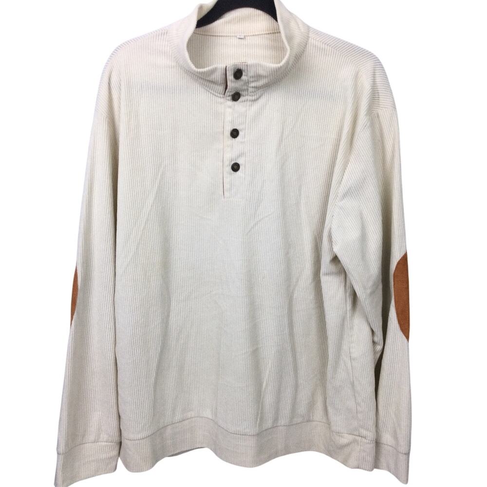Hengsheng Jeans Preppy Mock Neck 1/4 Snap Elbow Patch Corduroy Long Sleeve L